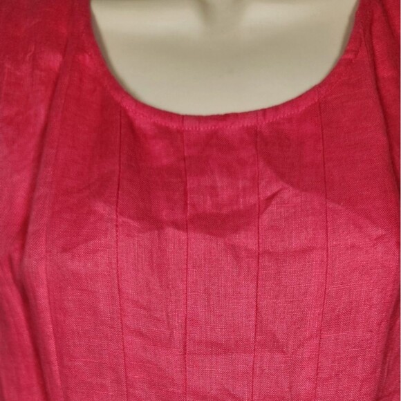 Vintage Linen Dress Sleeveless Midi Pintuck Flowy Prairie Cottage Pink Oversized - Picture 4 of 11